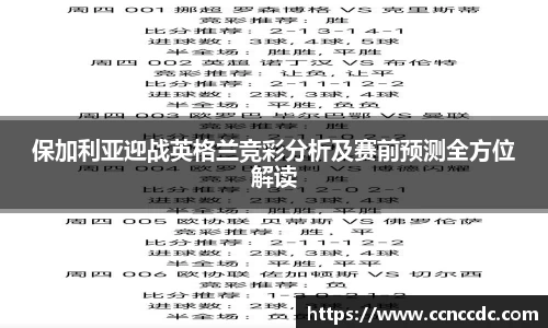 保加利亚迎战英格兰竞彩分析及赛前预测全方位解读
